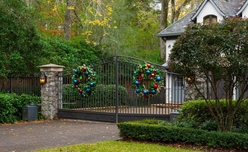 Christmas Wreaths on an Outdoor Gate