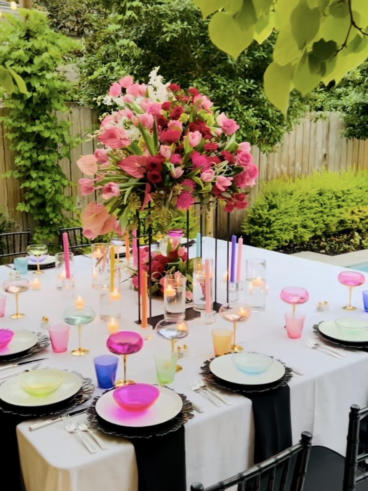 Floral Centerpiece on an Outdoor Table Setting