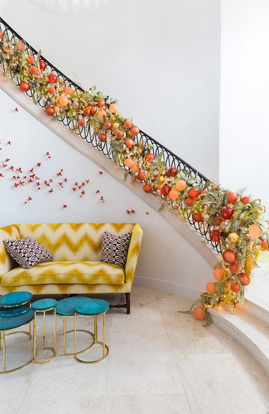 Professional Decorated Staircase in a Residential Home with Garlands