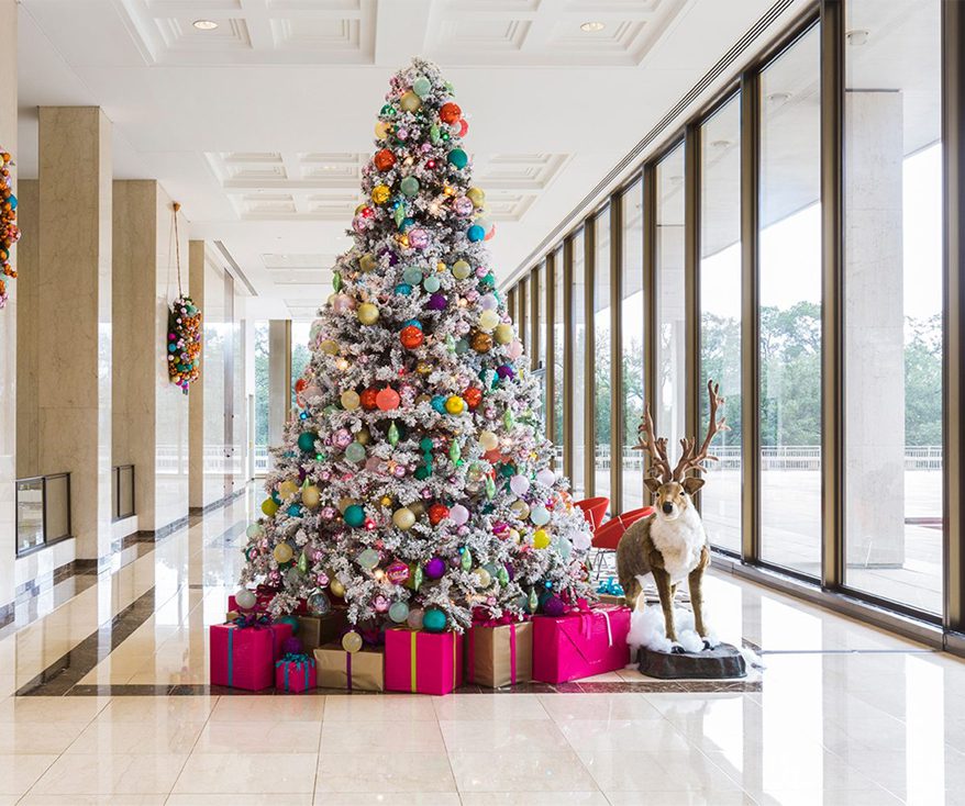 Professionally decorated Christmas Tree in Office Lobby. 